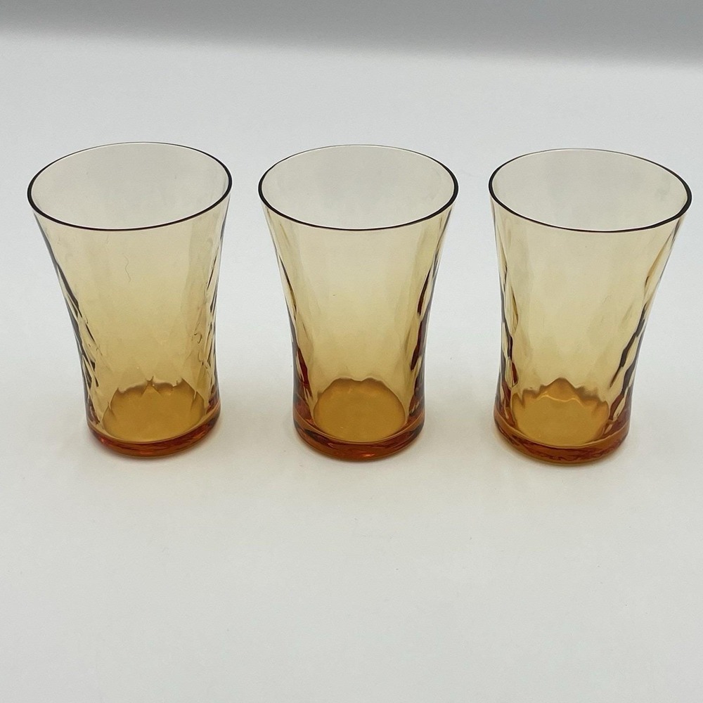 Vintage 1960s Amber Glass‎ Tumblers Set of 3 3.25" Short Juice Water Glasses